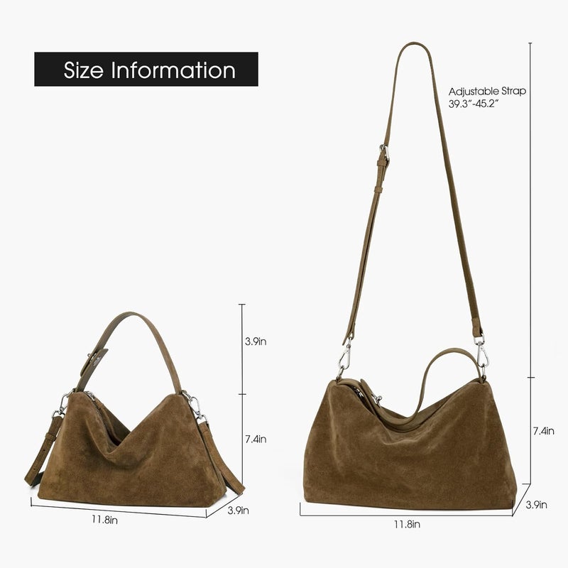 DONNAIN Premium Suede Leather Crossbody Bags for Women, Slouchy Suede Shoulder Bag with Adjustable Strap and Tote Handbag - Image 2